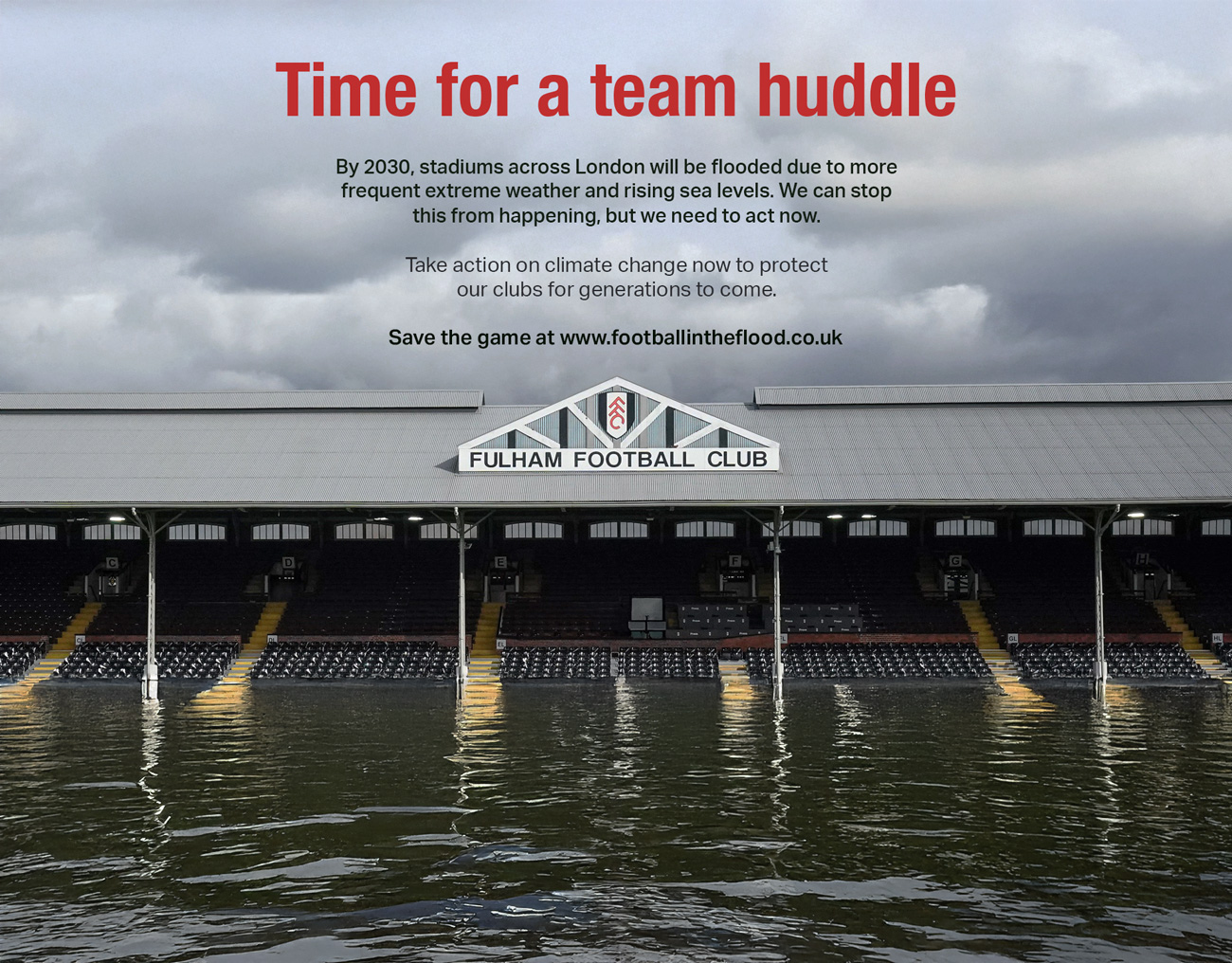 AI generated image of Fulham's Craven Cottage football ground/stadium flooded